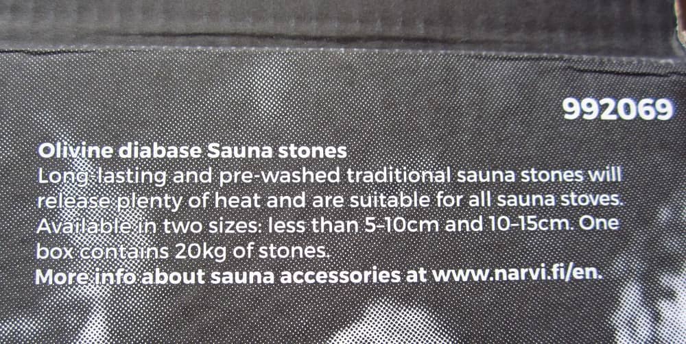 description of olivine diabase sauna stones on a box