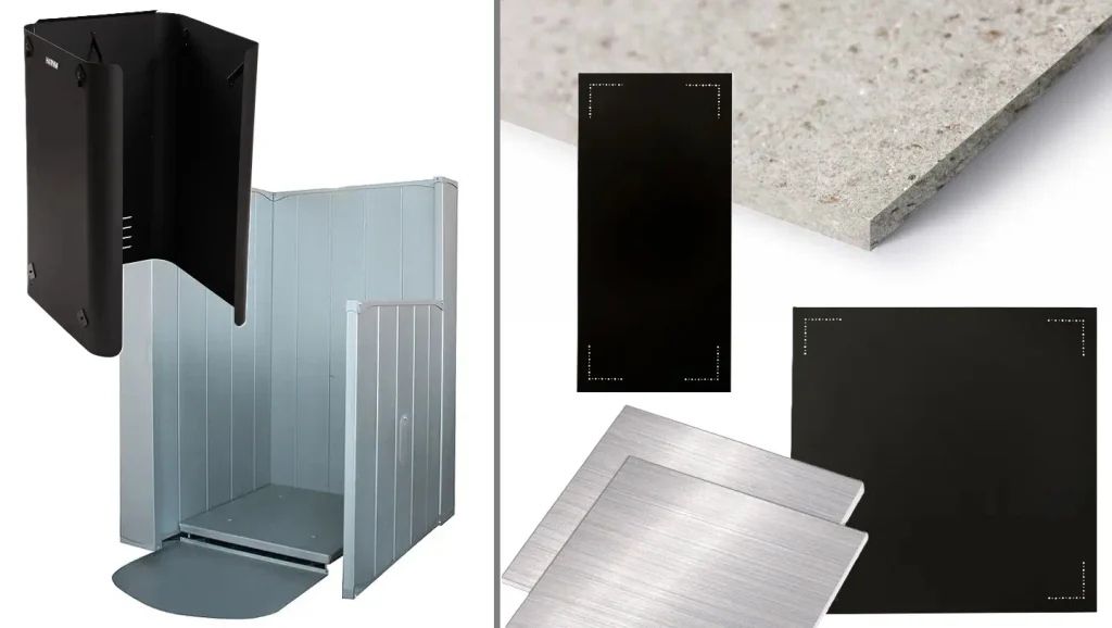 manufacturer-made wood sauna stove heat shields vs. sheet metal and cement board