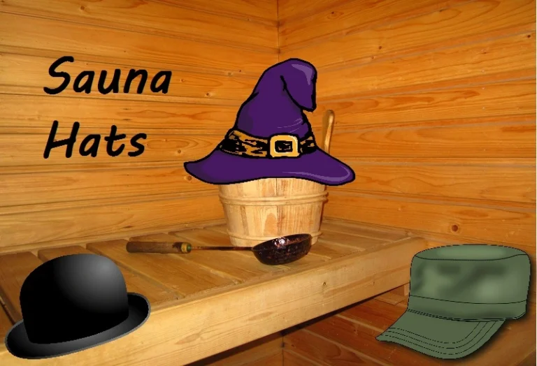 three sauna hats in a sauna setting