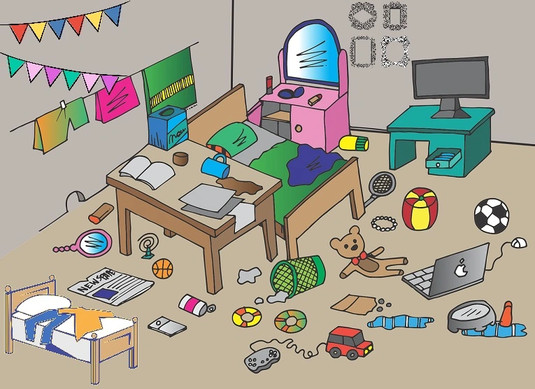 messy room with lots of stuff