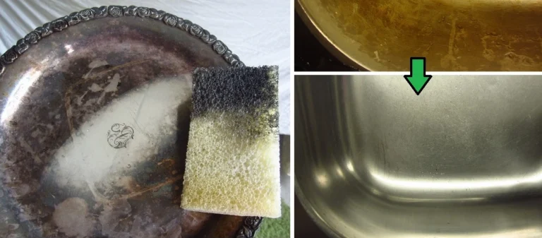 stone cleaner in action on silver tray and sink