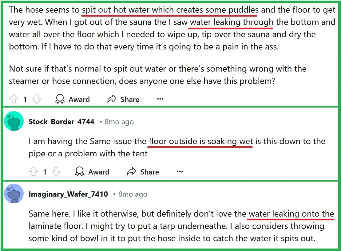 reviews saying nurecover sauna leaks