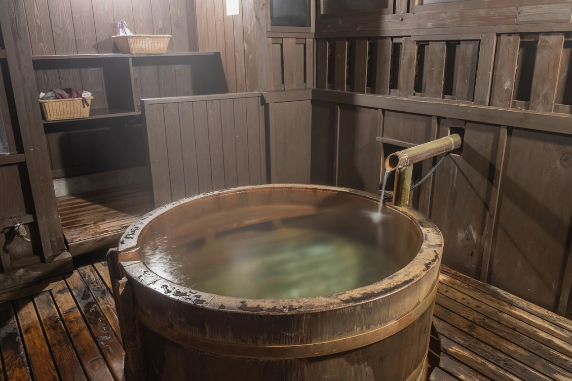 water flowing to an onsen bath house