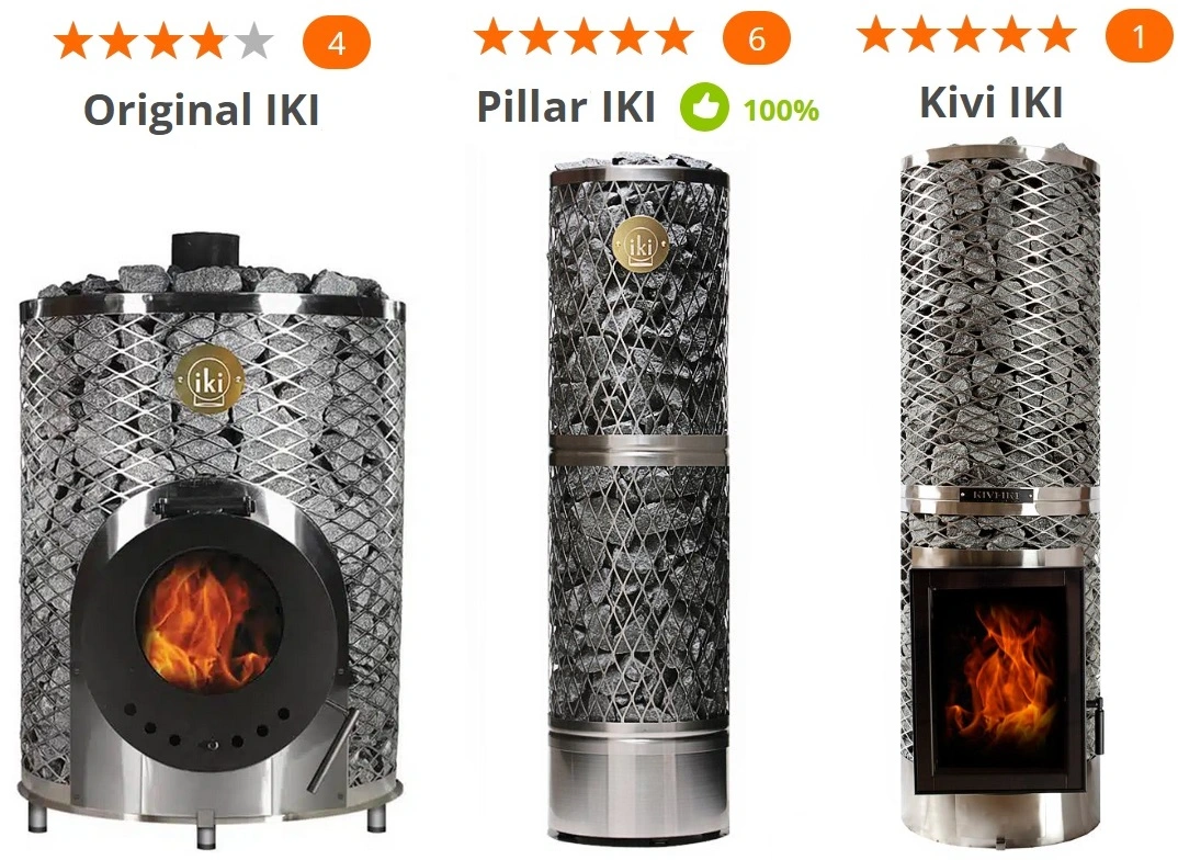 Finnish IKI sauna stoves and an electric heater