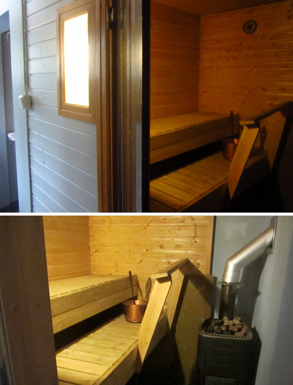 wood-burning sauna heater in an indoor sauna