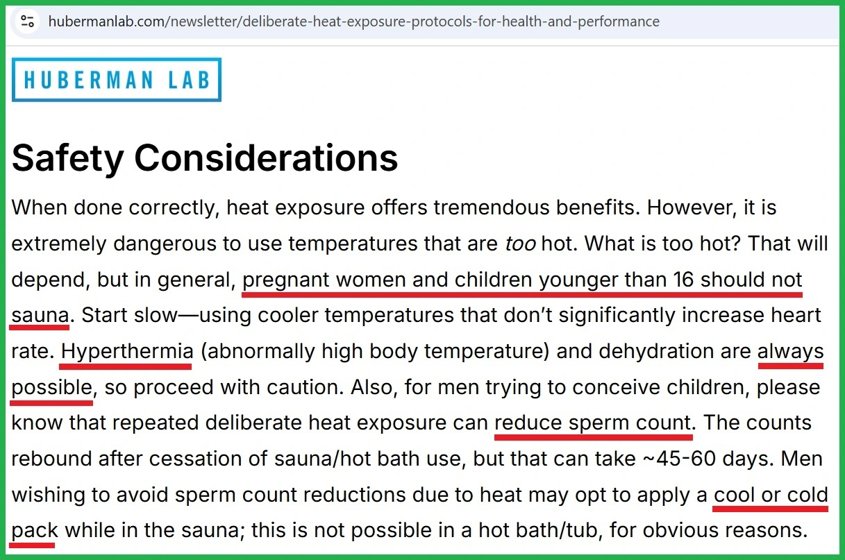 Huberman's claims concerning sauna safety