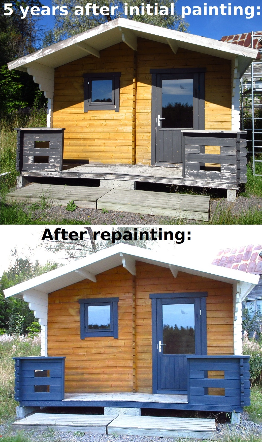 outdoor sauna before and after repainting