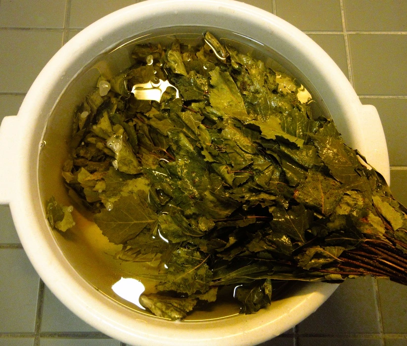 sauna whisk soaking in water