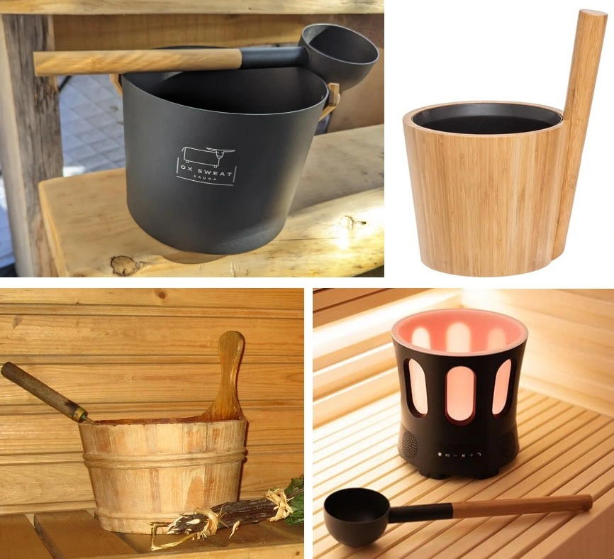 four different sauna buckets