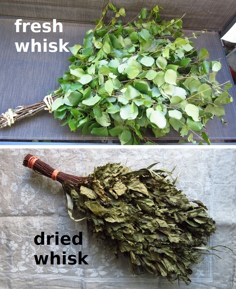 a fresh and a dried sauna whisk