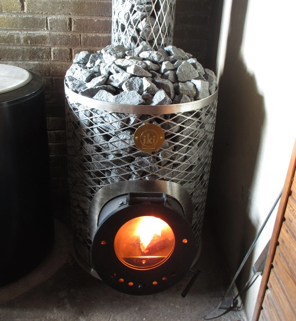 IKI sauna stove with fire going
