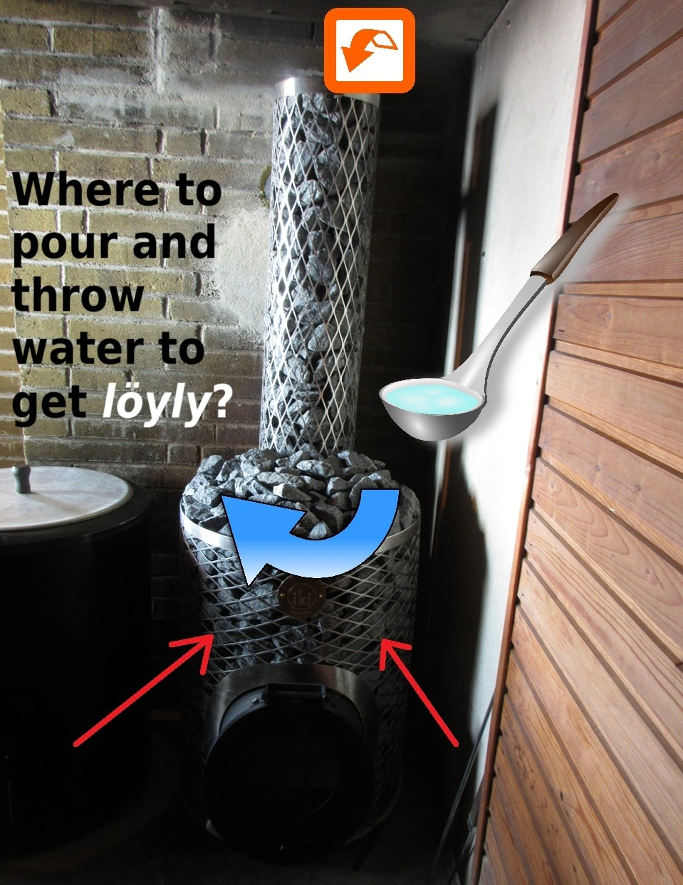 where to pour and throw water to get loyly
