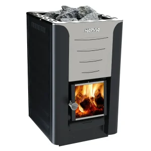 Harvia Pro wood-burning sauna stove, available in models 20, 26, and 36
