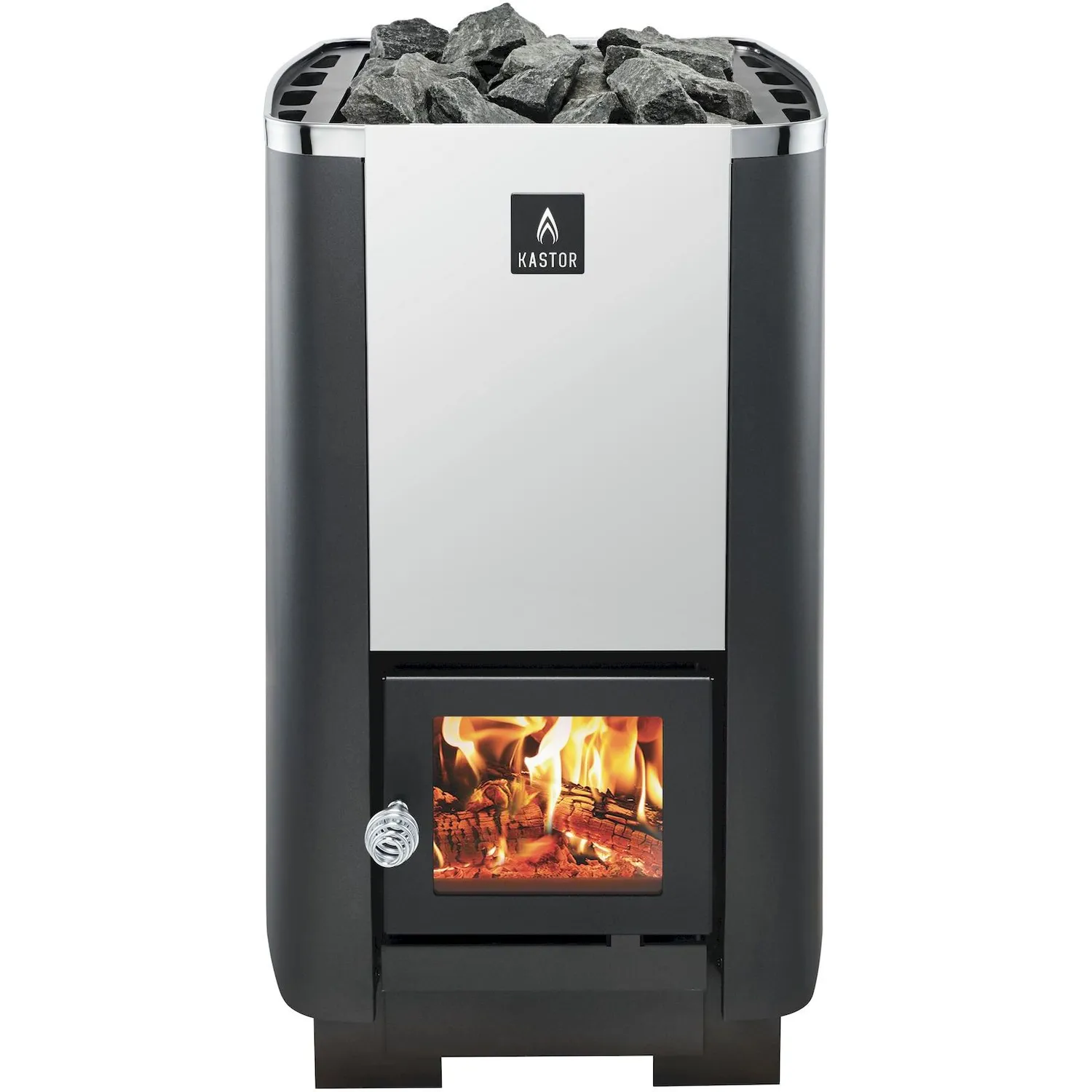Kastor Karhu wood-burning sauna stove, available in models 22, 30, and 40