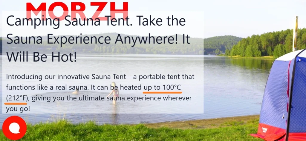 showing maximum temperature for sauna tent