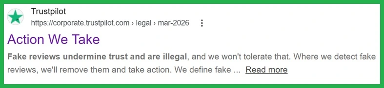 Trustpilot's stance on fake reviews