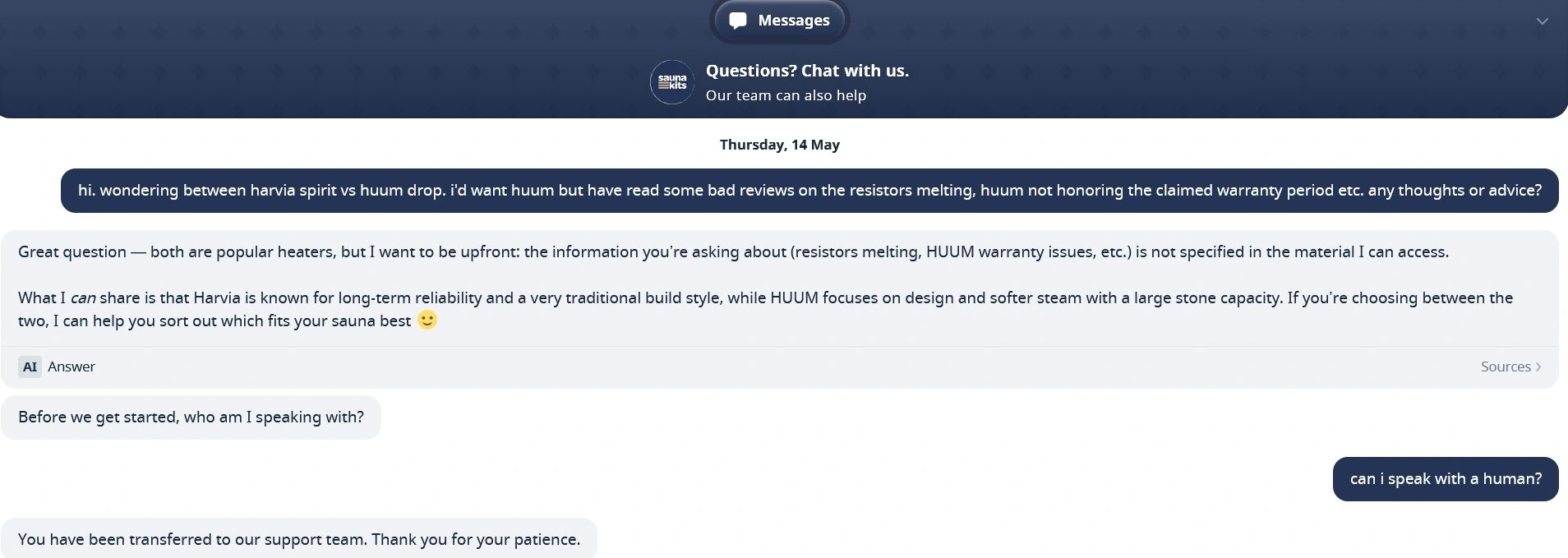 AI chat with SaunaKits.com