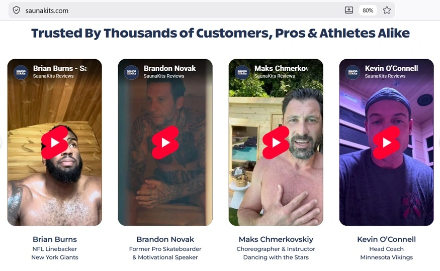 promotional videos endorsing Nordica Sauna