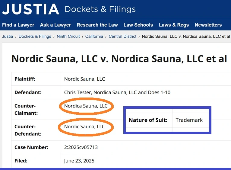 Nordica Sauna trademark lawsuit