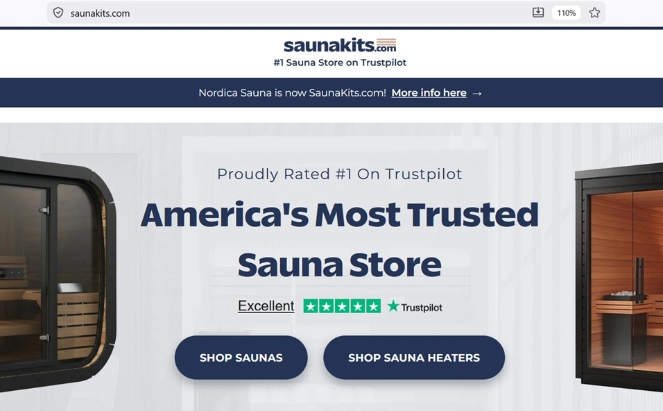 Nordica Sauna rebranded as SaunaKits.com on their official website