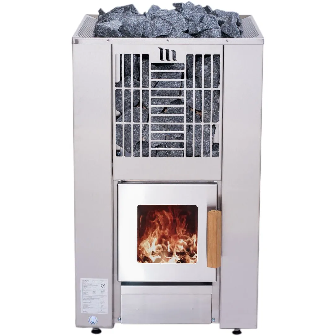 Mondex Motti wood-burning sauna stove, available in steel and black