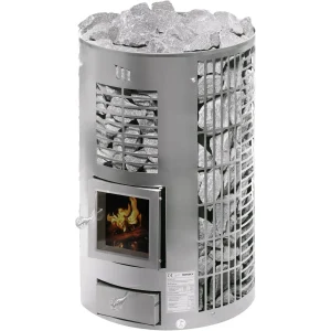 Mondex Klapi wood-burning sauna stove, available in steel and black