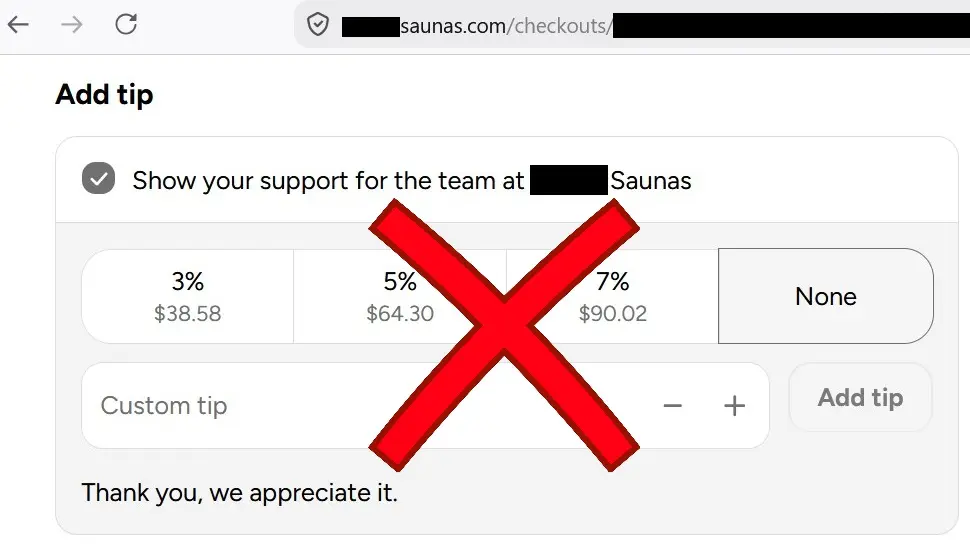 saying no to an online sauna store asking for a tip