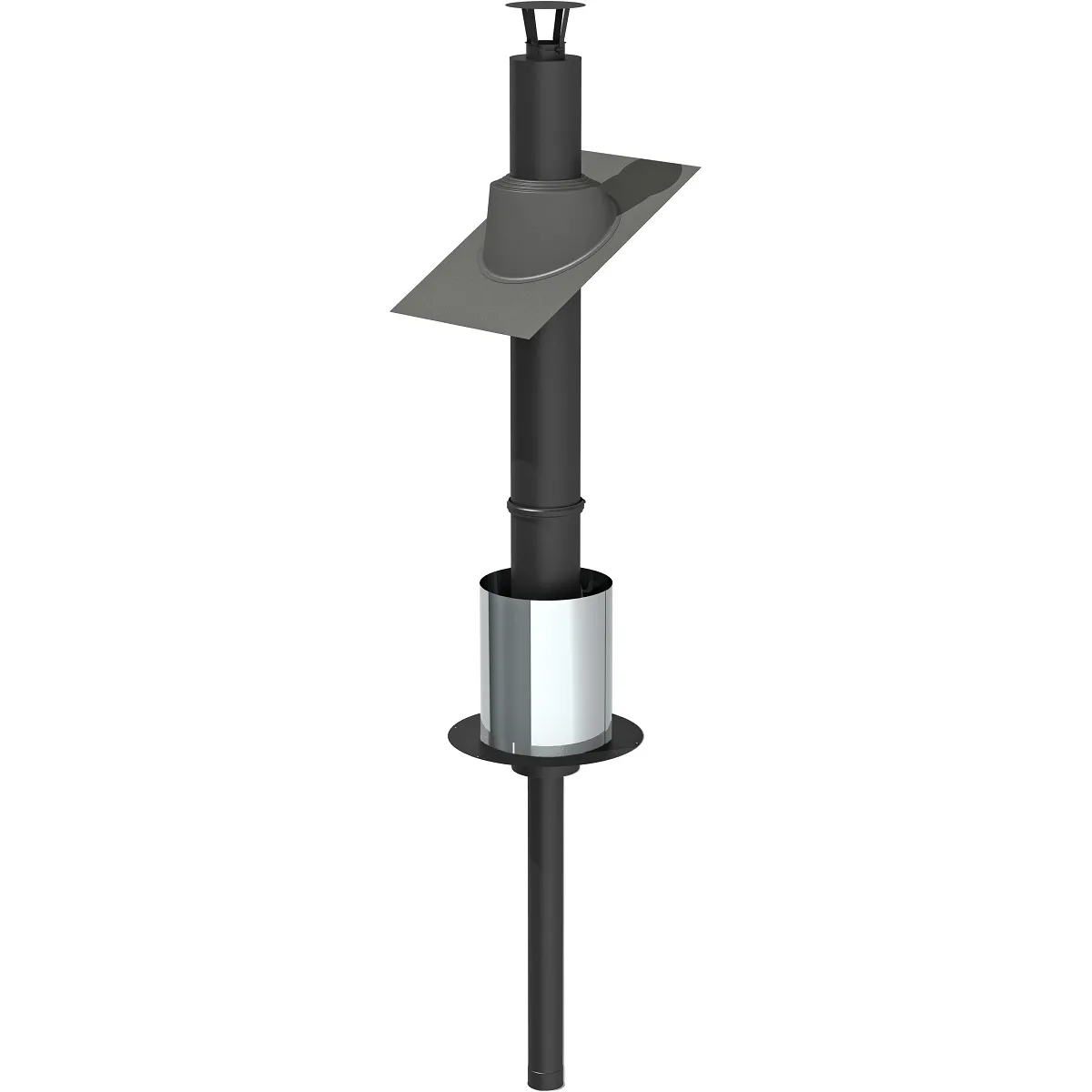 modular through-roof sauna chimney kit, available in steel or black