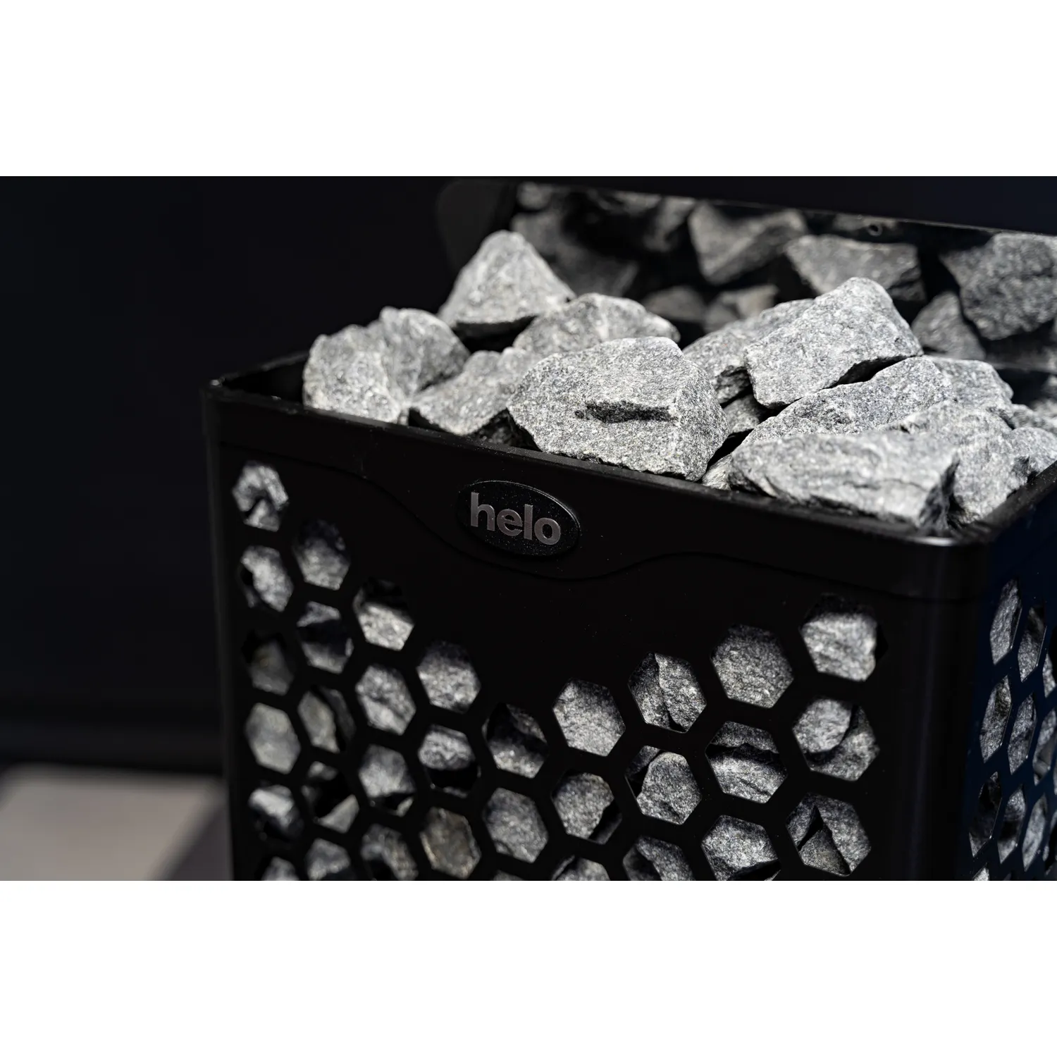 Helo Hanko electric sauna heater in black, top view