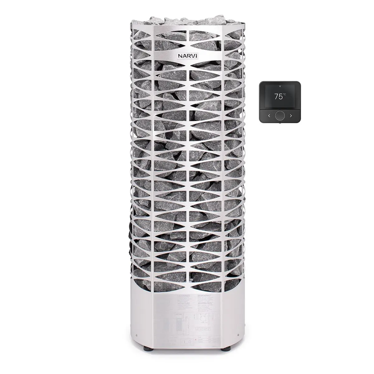 Narvi Saana electric sauna heater, available in sizes 6.8 and 9 kW in steel or black and with optional Wi-Fi
